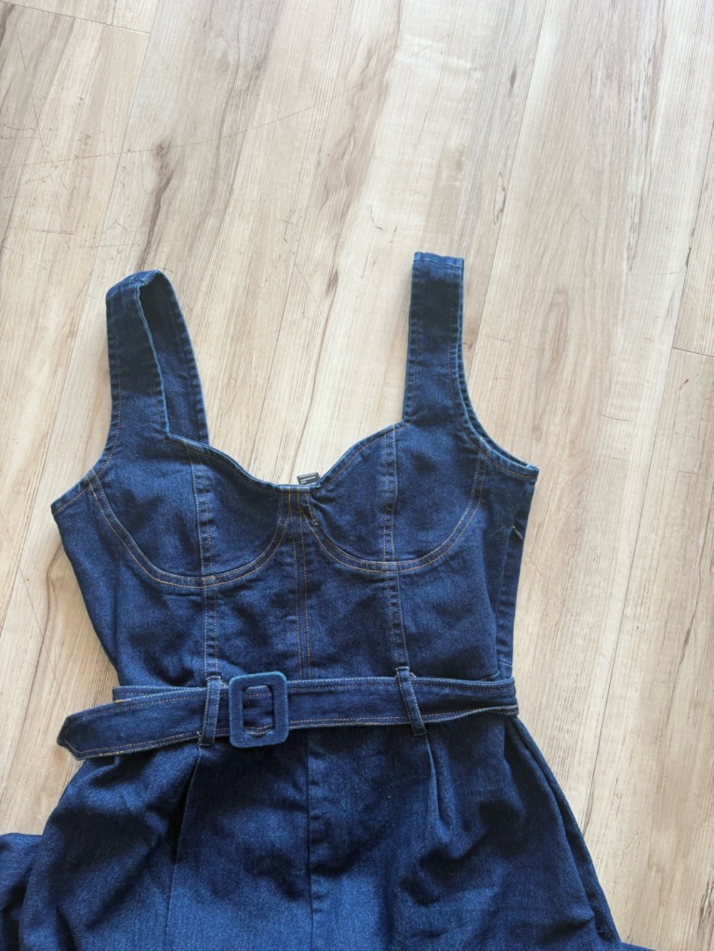 Forever 21 Dark Blue Denim Romper with Smocked Back
